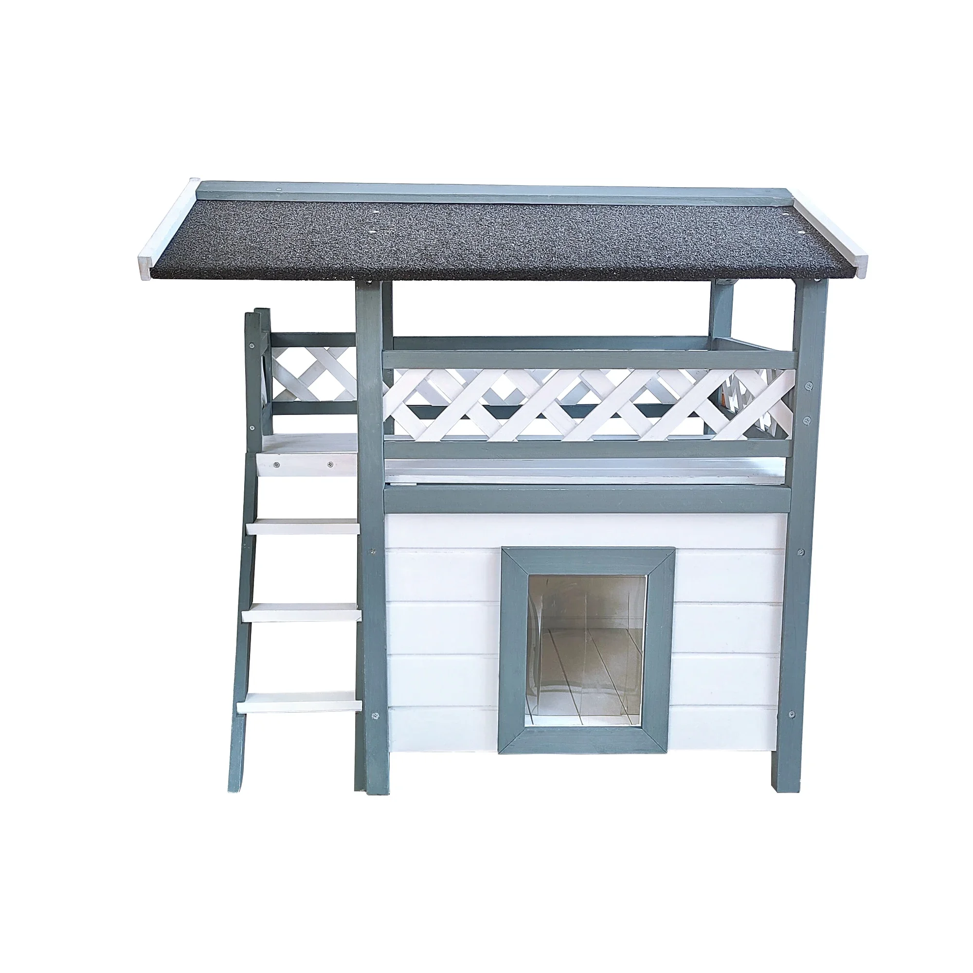 Weatherproof 2-Story Indoor Outdoor Wooden Shelter Bitumen Roof cat house