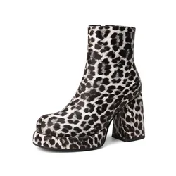 High Heel Platform Women Boots Fashion Leopard zebra-stripe Punk Style Shoes Woman Autumn Winter Women's Ankle Booties WSH4929