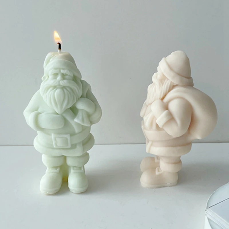 White Silicone 3D DIY Cute Santa Claus Candle Silicone Mold Christmas Gift Santa Claus Chocolate Cake Soap