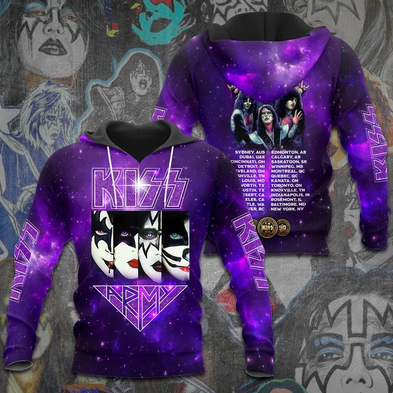 2025 Rock Band Kiss Hoodies 3Dพิมพ์ผู้ชายผู้หญิงHip Hopขนาดใหญ่Pullover Hooded Sweatshirtsแฟชั่นStreetwear Manเสื้อผ้า