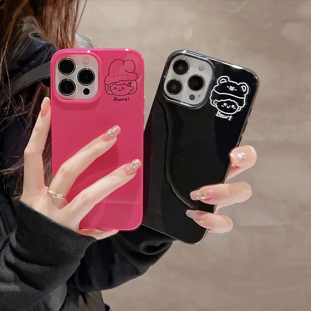 

Cute Cartoon Boy Girl Couple Phone Case For iPhone 16 15 14 13 12 mini 11 Pro Max XS XR X 7 8 Plus Glossy Soft Shockproof Cover