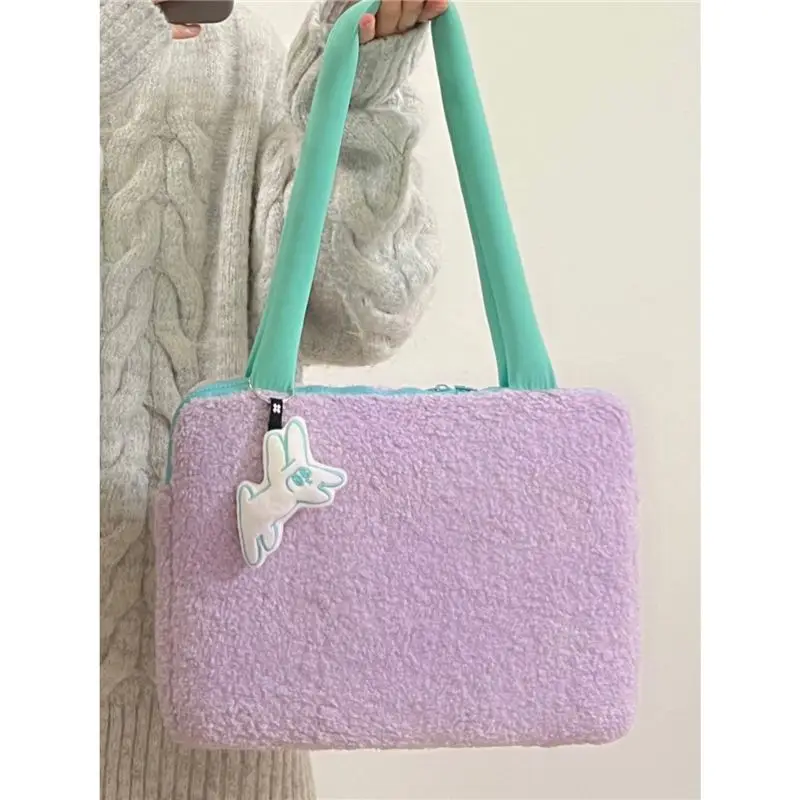 Cute Rabbit Plush Laptop Computer Bag 14 Inch Handbag for Macbook Air 13.3 Case Huawei Lenovo Dell Asus Storage Shoulder Bag