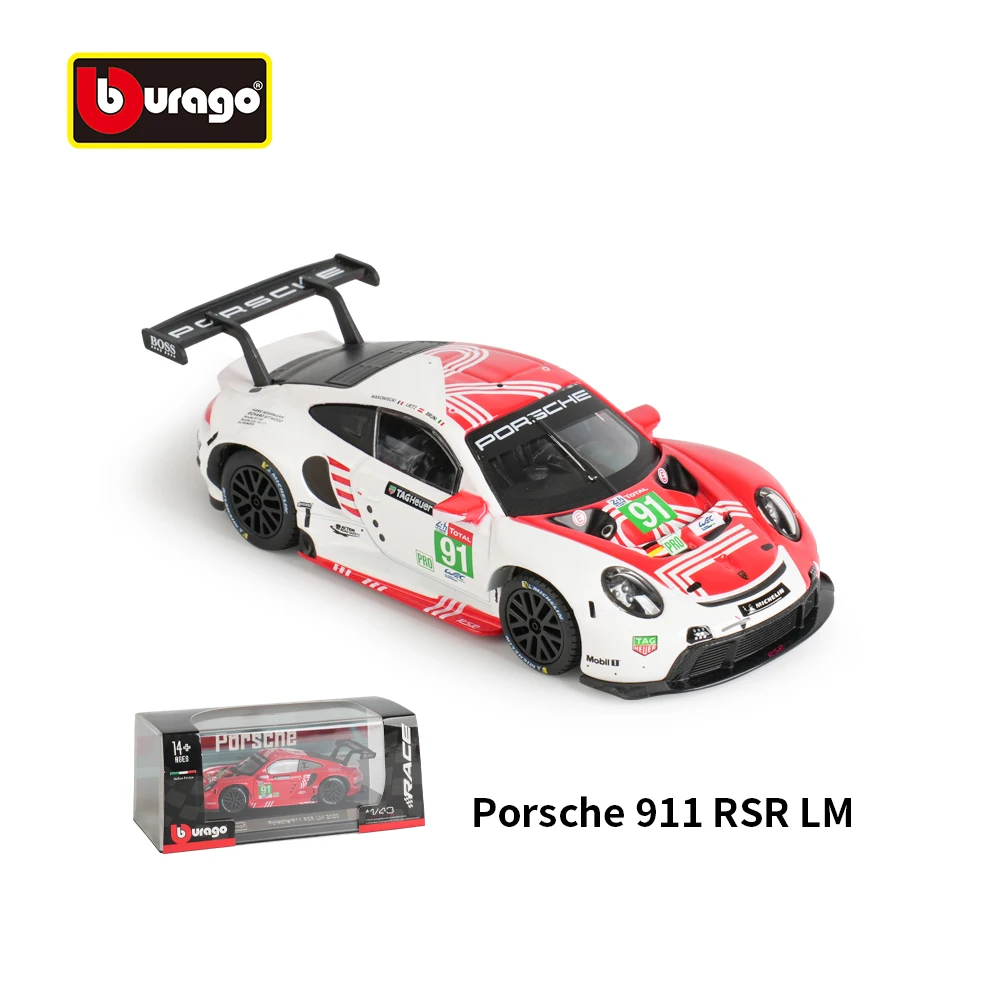 Bburago 1:43 Porsche 911 RSR LM 2020 Static Die Cast Vehicles Collectible Model Racing Car Toys