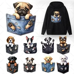 Pocket Dogs Heat Transfer Vinyl Sticker For Clothes Iron On Transfers On Clothing Pets Puppy Patches Applique Printed Decor DIY