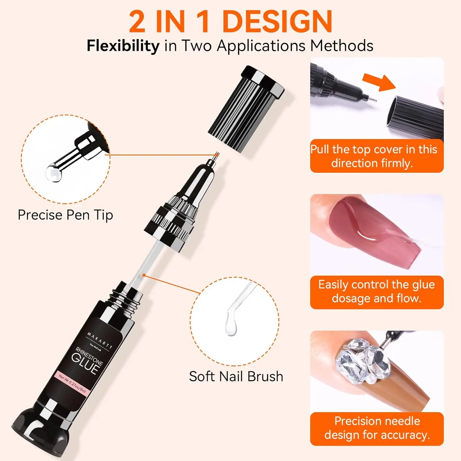 Makartt Nail Rhinestone Glue Gel, Upgrade Gel Nail Glue with Brush Pen Tip Super Strong Adhesive Precise for Nail Charms Crystal