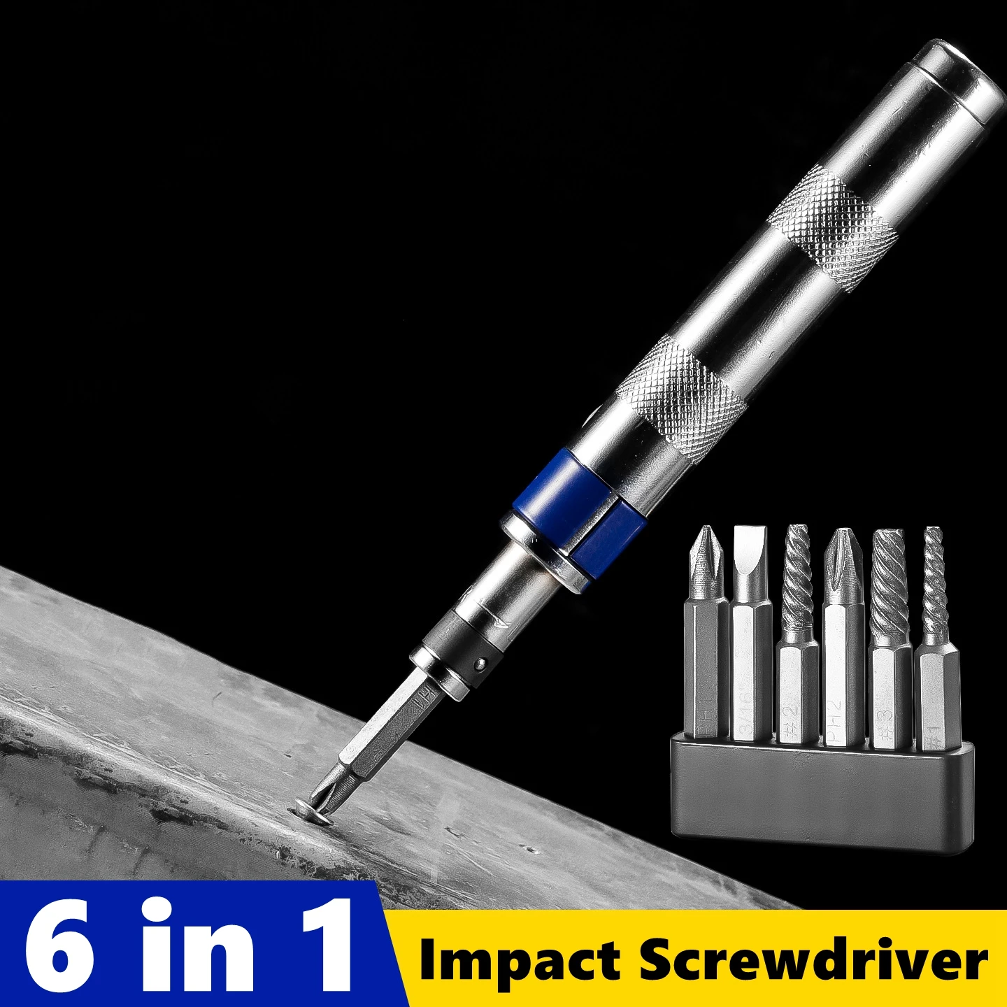 Cacciavite a percussione 6 in 1 Set di cacciaviti per rimozione elementi di fissaggio rotte arrugginiti con specifiche complete