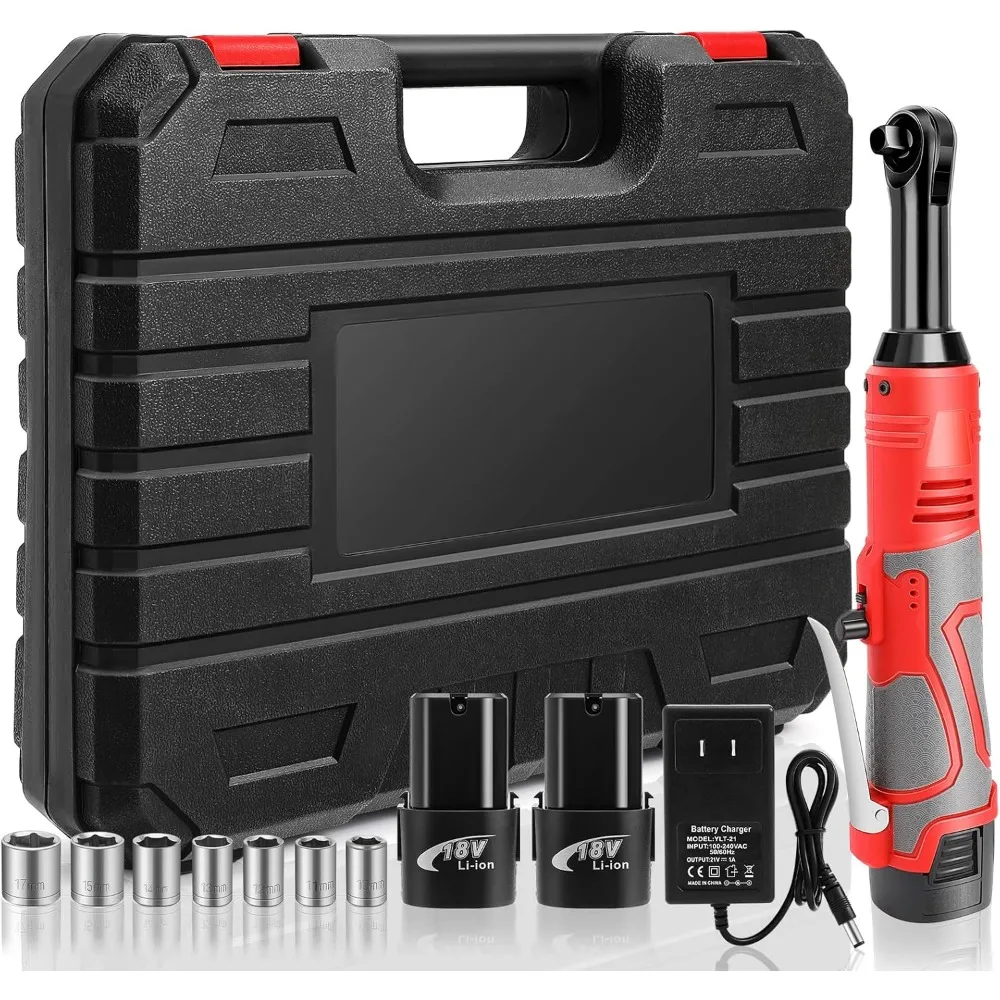 18V Extended Cordless Ratchet Wrench 3/8 Electric Wrenches Set 45 ft-lbs (60 N.m) 400RPM Power, 2 Battery 2.0Ah Lithium-Ion