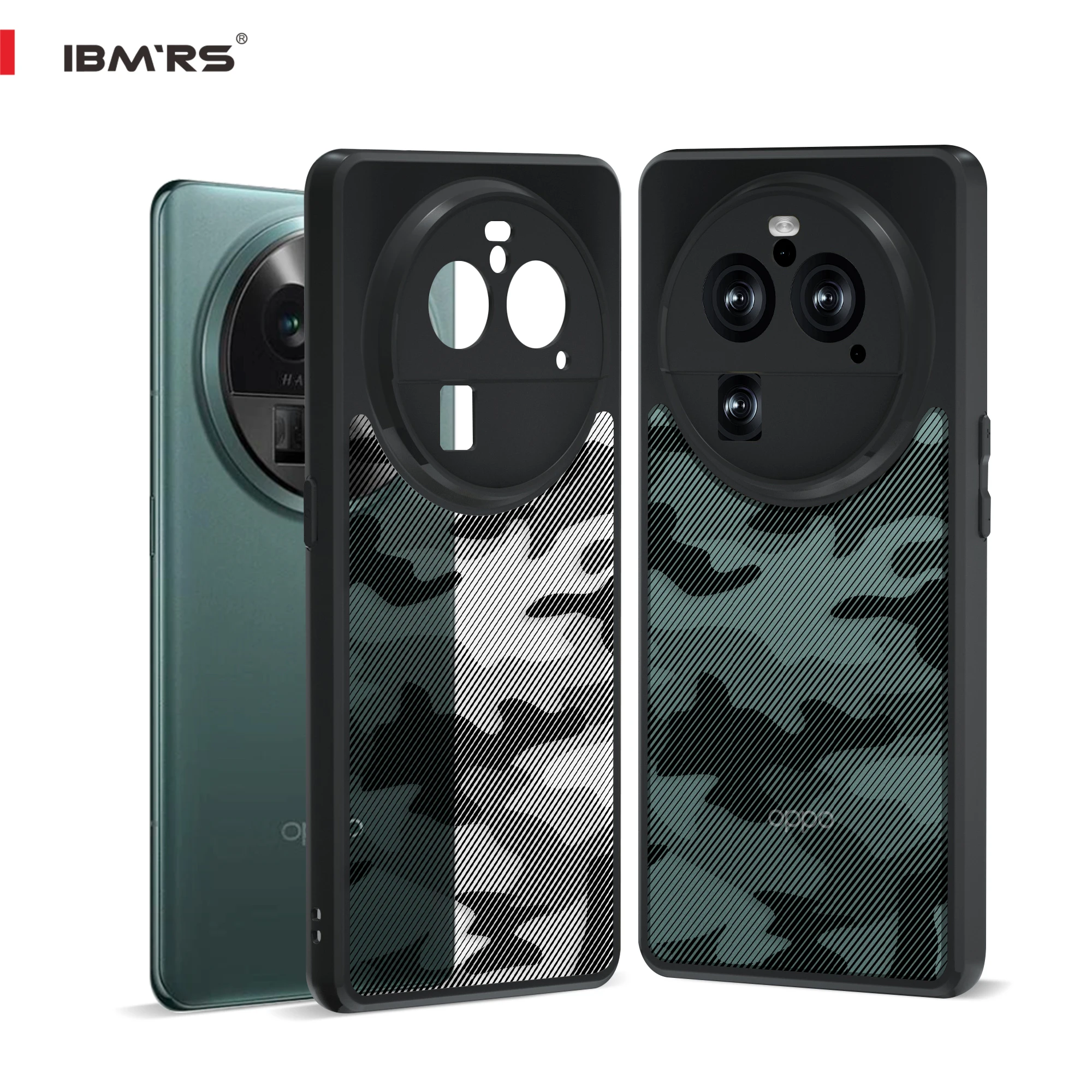 IBMRS -camouflage case for Oppo Find X6 pro, hard back and soft TPU frame, airbag, shockproof matte protective cover