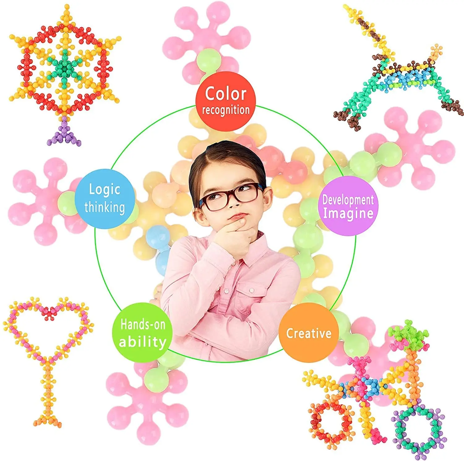 60/300PCS Plum Blossom Building Blocks 3D Bricks Toys Baby Snowflake Building Blocks Toys DIY Educational Blocking Toys Gifts