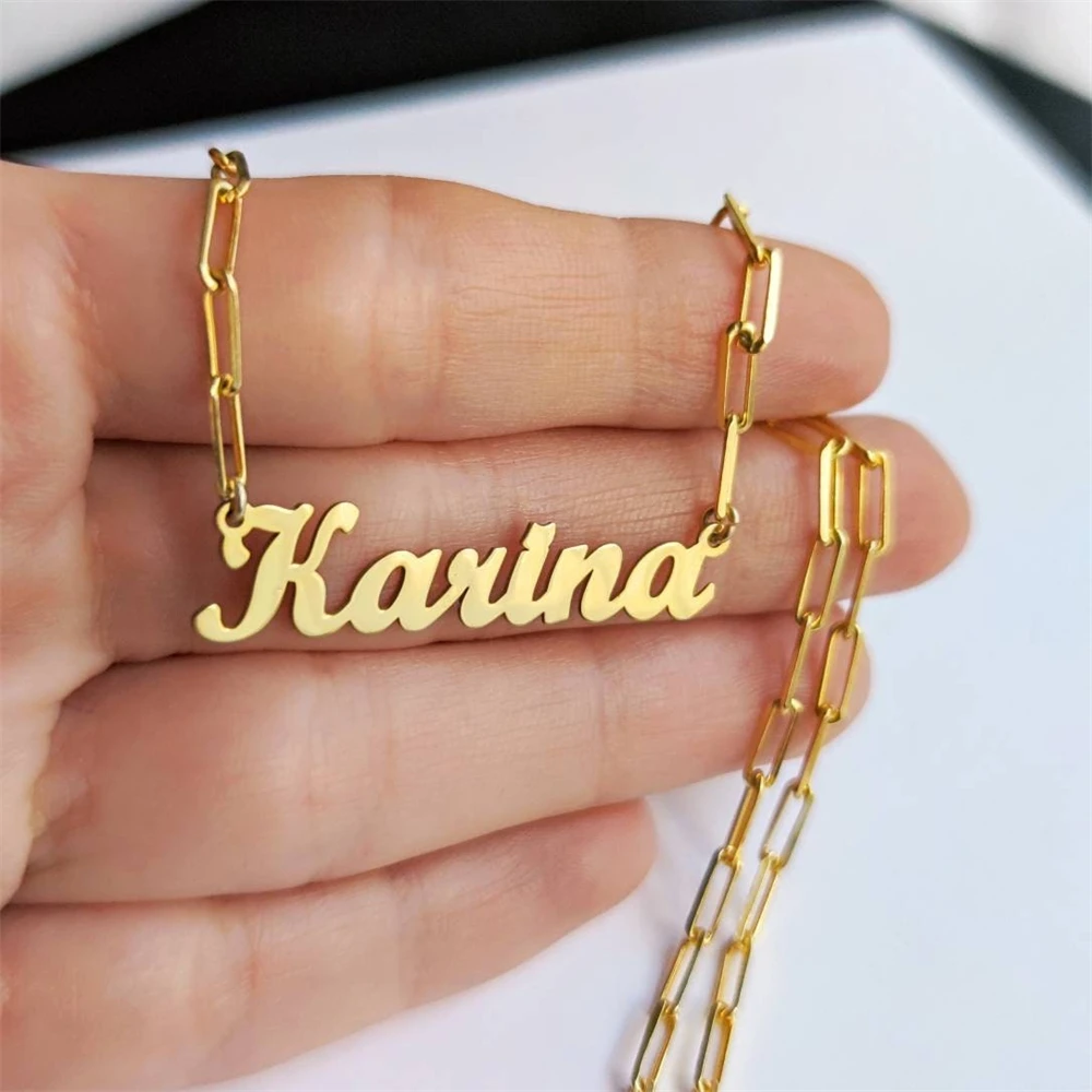 

Personalized Name Paperclip Chain Neckalces for Women Custom Name Pendant Necklace Men Punk Jewelry Gift Collares Para Mujer
