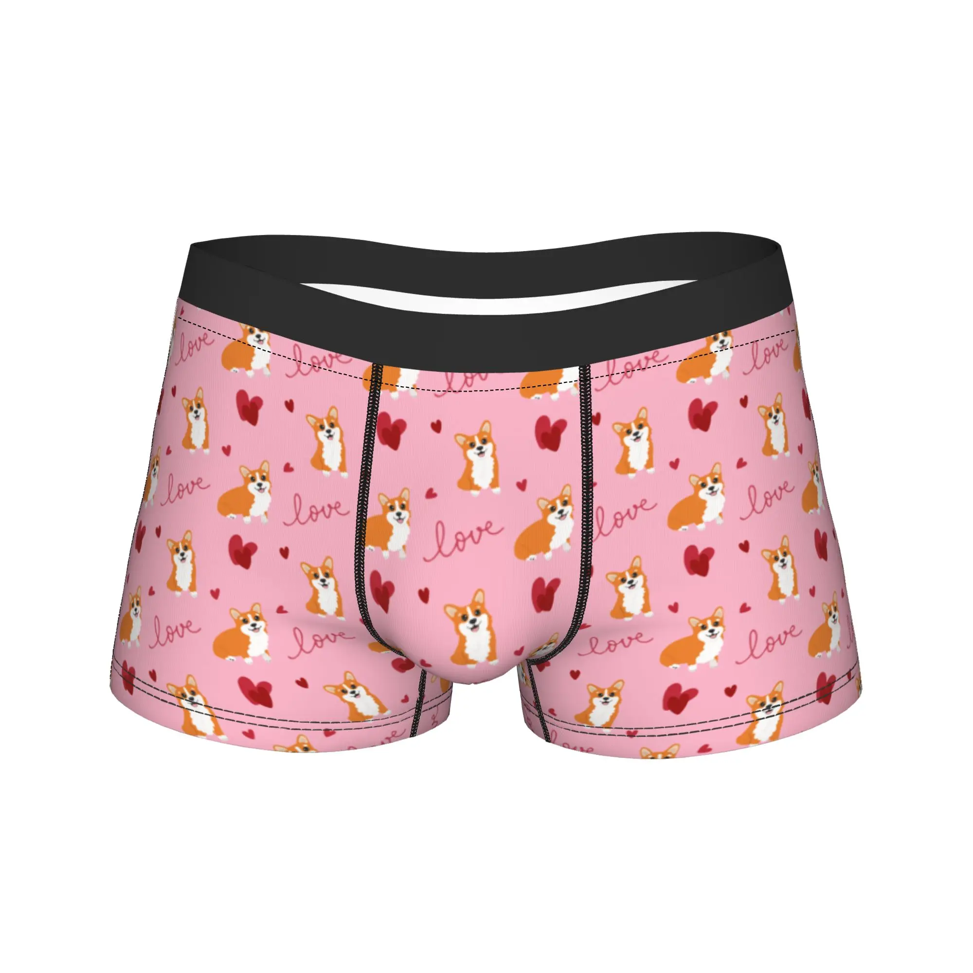Cute Corgi And Heart Animal Cartoon Underwear  Printed Boxershorts Trenky Men's Panties Comfortable Boxer Brief Birthday Gift