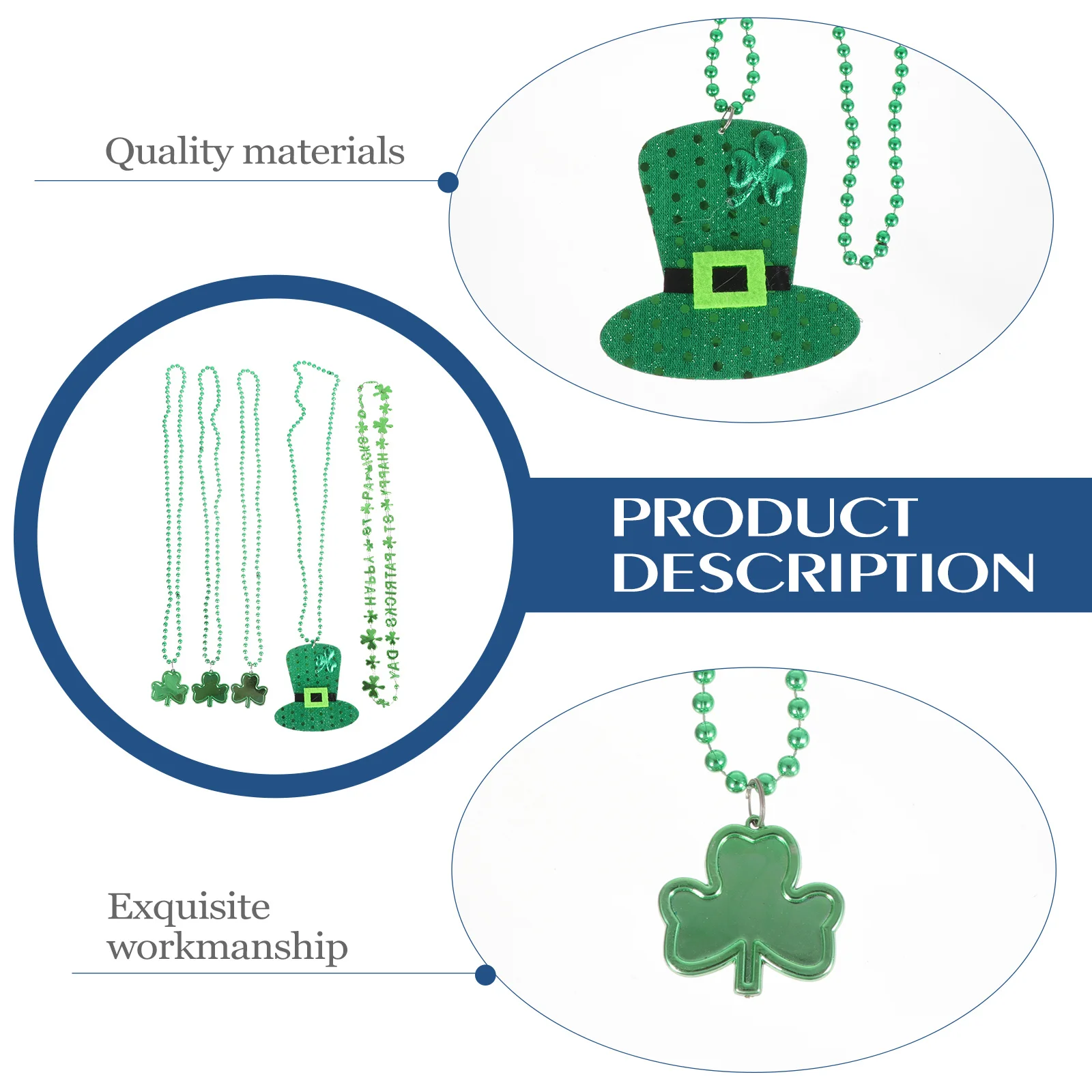 

3Pcs St Patrick's Day Shamrock Clover Beads Necklaces Lightweight Plastic Festival Party Supplies St. Patrick's Day Necklace