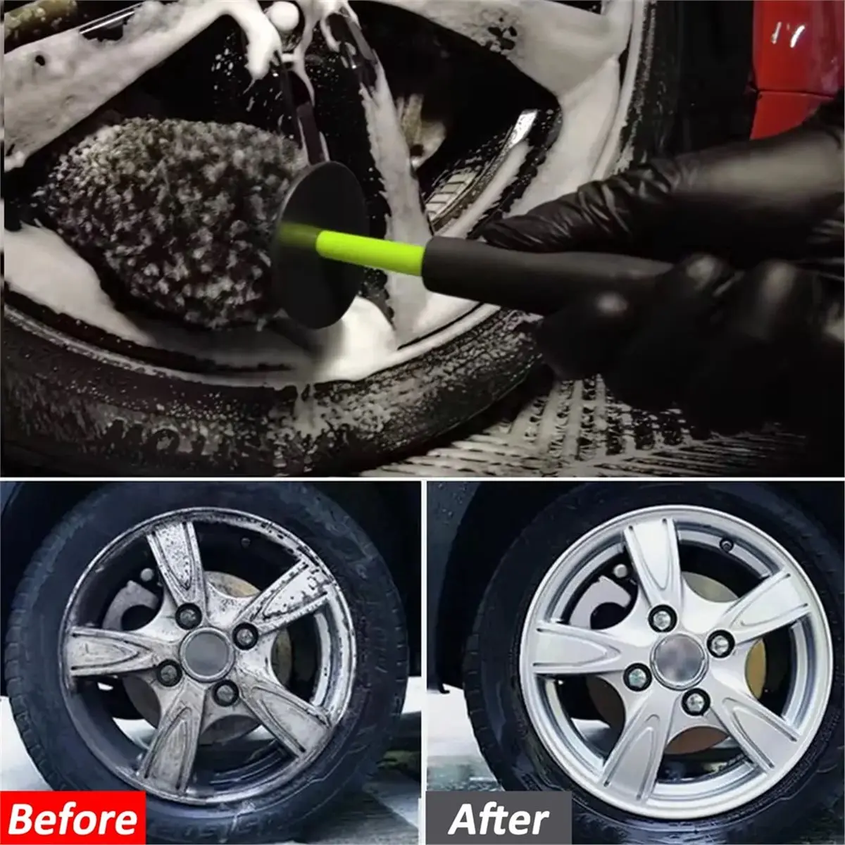 Sheep Wool-Like Fiber Wheel Wash Brush for Scratch-Free Detailing on Cars Trucks