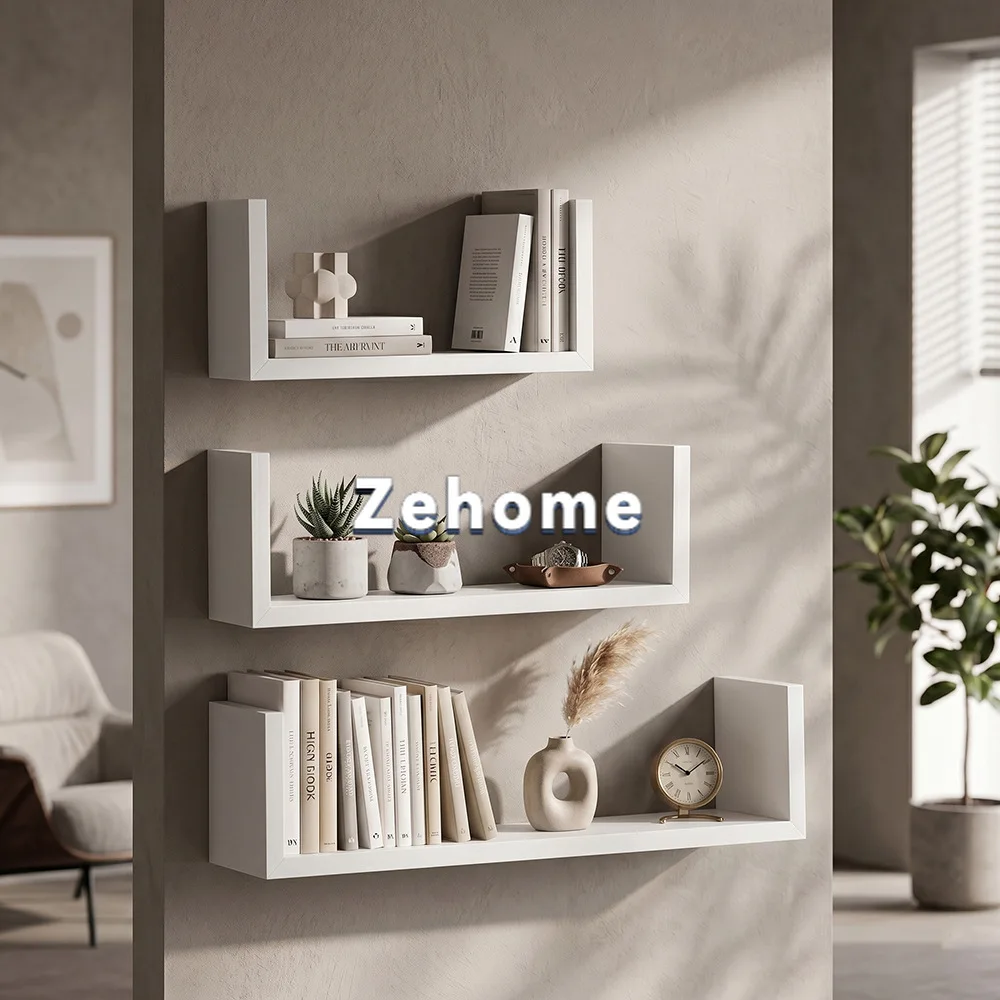 Nordic style bedroom TV background wall hanging display storage rack storage decorative square suspension combination