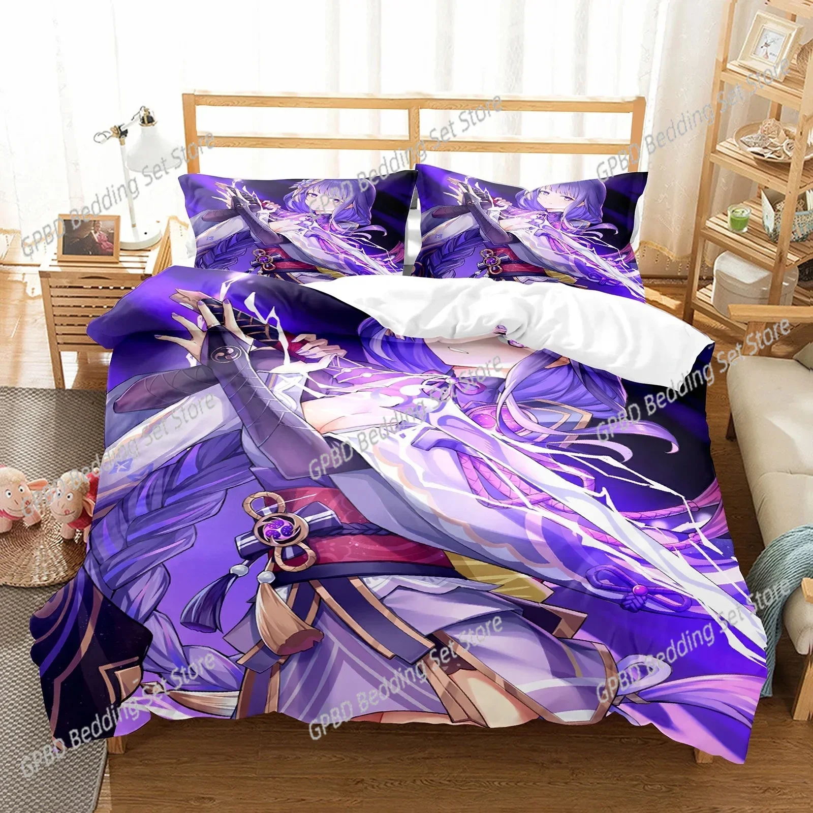 Luxury New 3D Print Genshin Impact Raiden Shogun Pillowcase Bedding Bag Cartoon Set Anime Bedding Decoration Cute Quilt Cover
