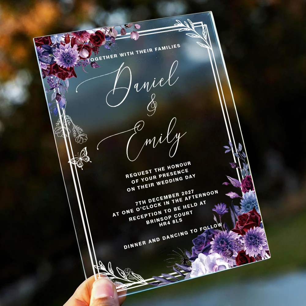 

5/20pcs Personalized Acrylic Invitations for Wedding, Custom Wedding Invitation with Flowers Custom Invitations with Your Design
