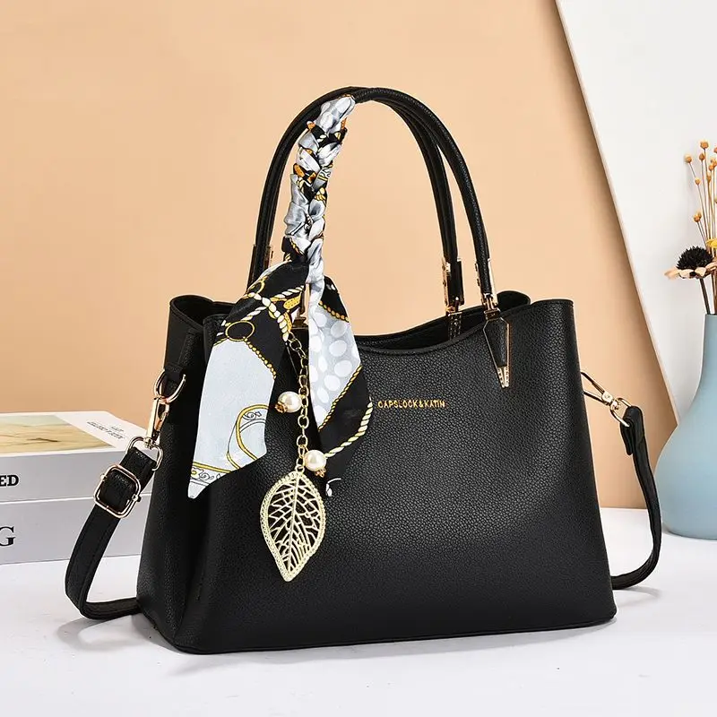 White Black Red Blue Litchi Leather PU Leather Top Handle Handbag Silk Scarf Decor Shoulder Crossbody Tote Bag Purse For Women