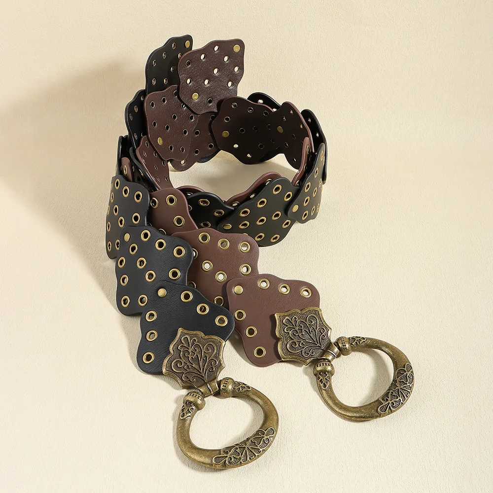 Damski pasek w stylu retro, wikingów, piratów, z nitami, do odgrywania ról, średniowieczny, barokowy, z elementami liściowymi, akcesoria odzieżowe.