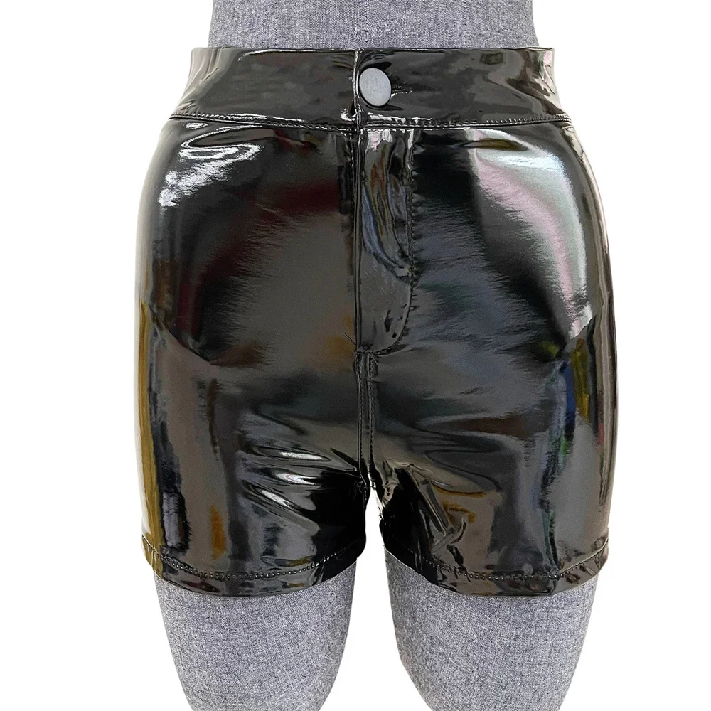 Sexy Womens Shorts Elastic High Waist Wet Look Faux PU Leather Short Pants Latex Hot Goth Shorts Pole Dance Clubwear Mini Shorts