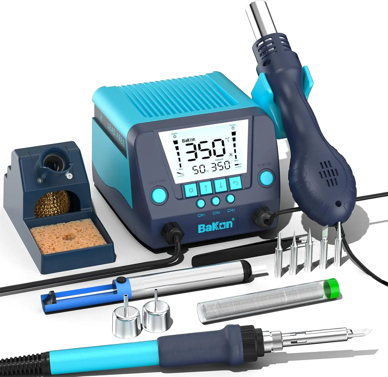 

2-in-1 Digital Soldering Hot Air Rework Station Kit with Preset Modes, Auto Sleep, and Accessories