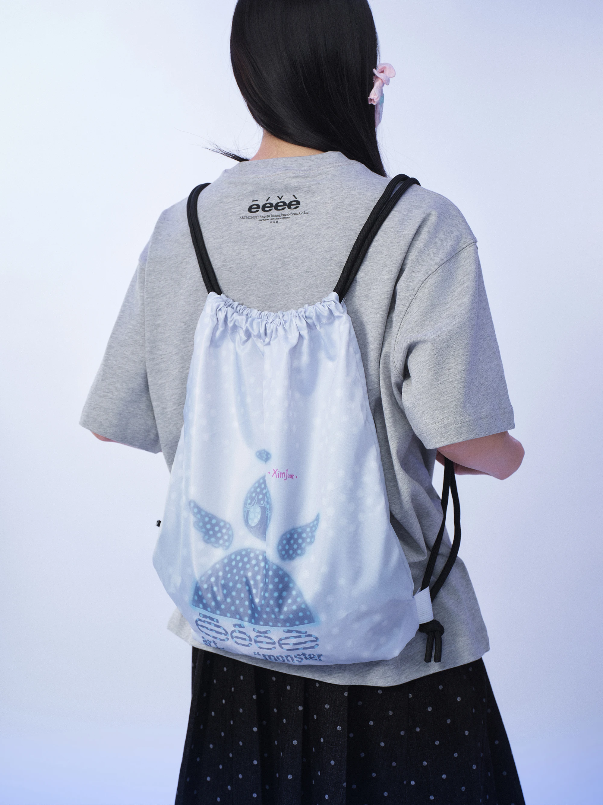 Eeearonster X Wind Simple Style Paratrooper Bag Double Shoulder Drawstring Bag Casual Digital Text Letter Pattern Backpack