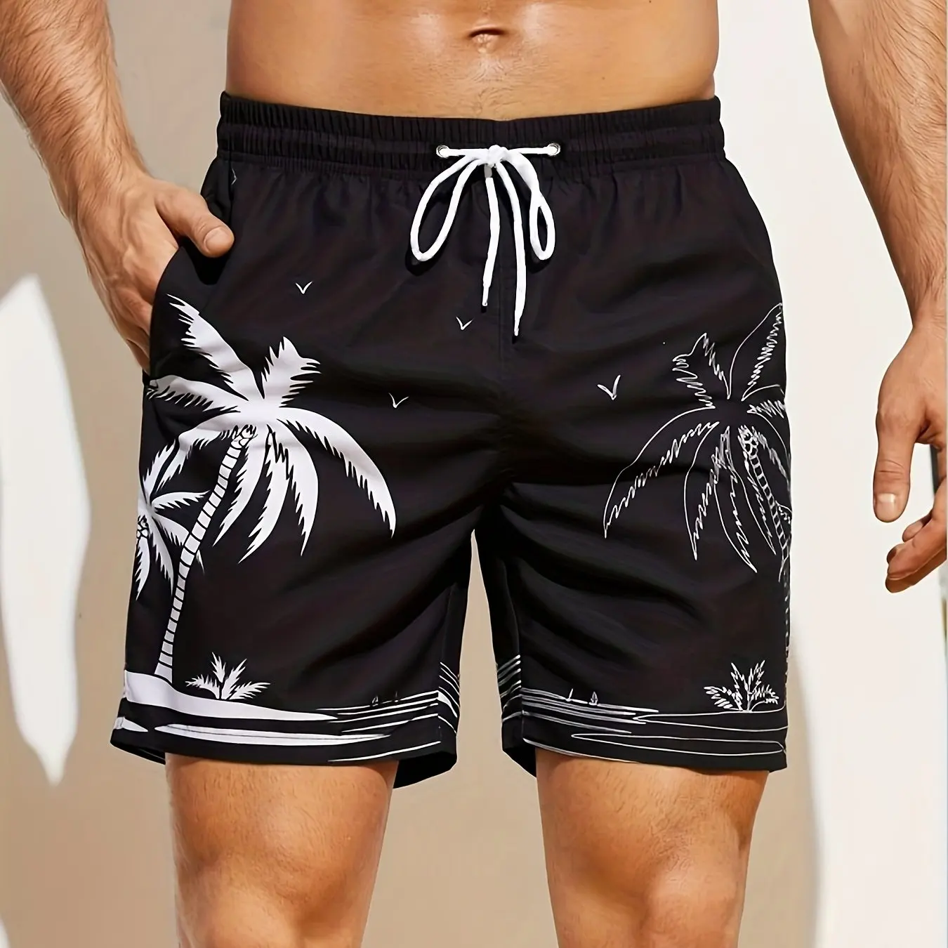 Herren Lose Strandshorts mit Kordelzug Schnelltrocknende Kokospalmen-Shorts für Sommer Damen Herren 3D-Druck Lässige Übergroße Sportshorts – Detail 7