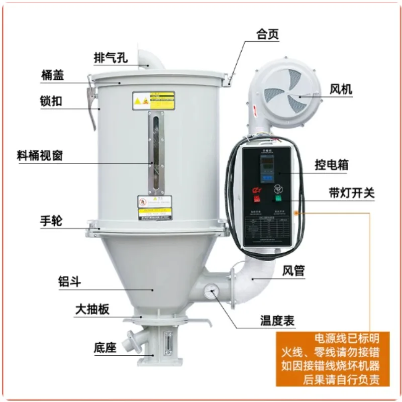 Plastic Hopper Dryer For Injection Molding Machine Motor Assembly Industrial Plastic Drying Equipment