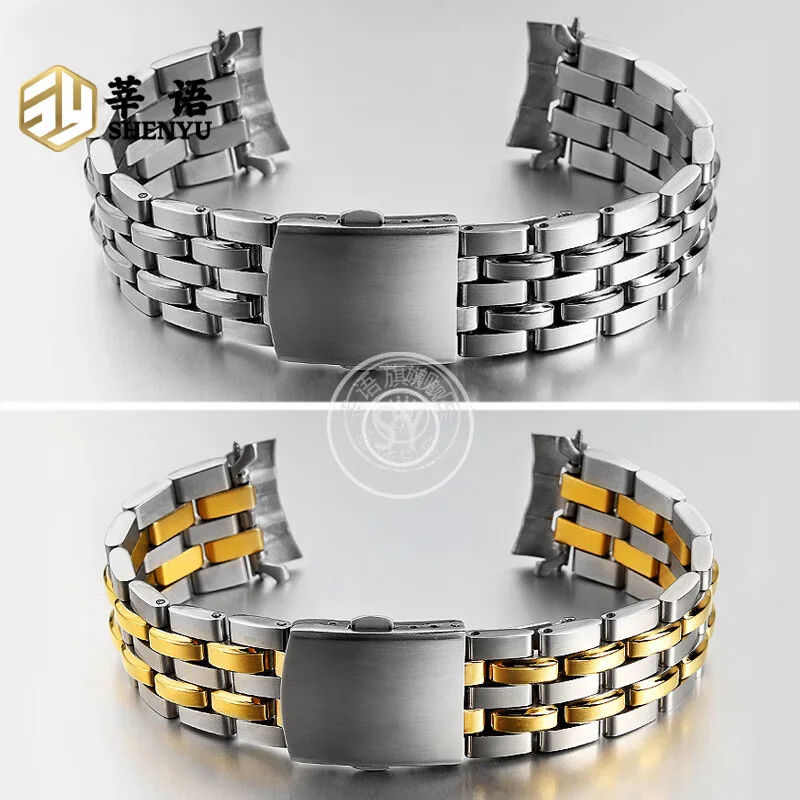 Shenyu Curved End Stainless Steel Watch Band For Titoni Cosmo Series 777 787 Replacement strap Bracelet Accessories 19mm 20mm