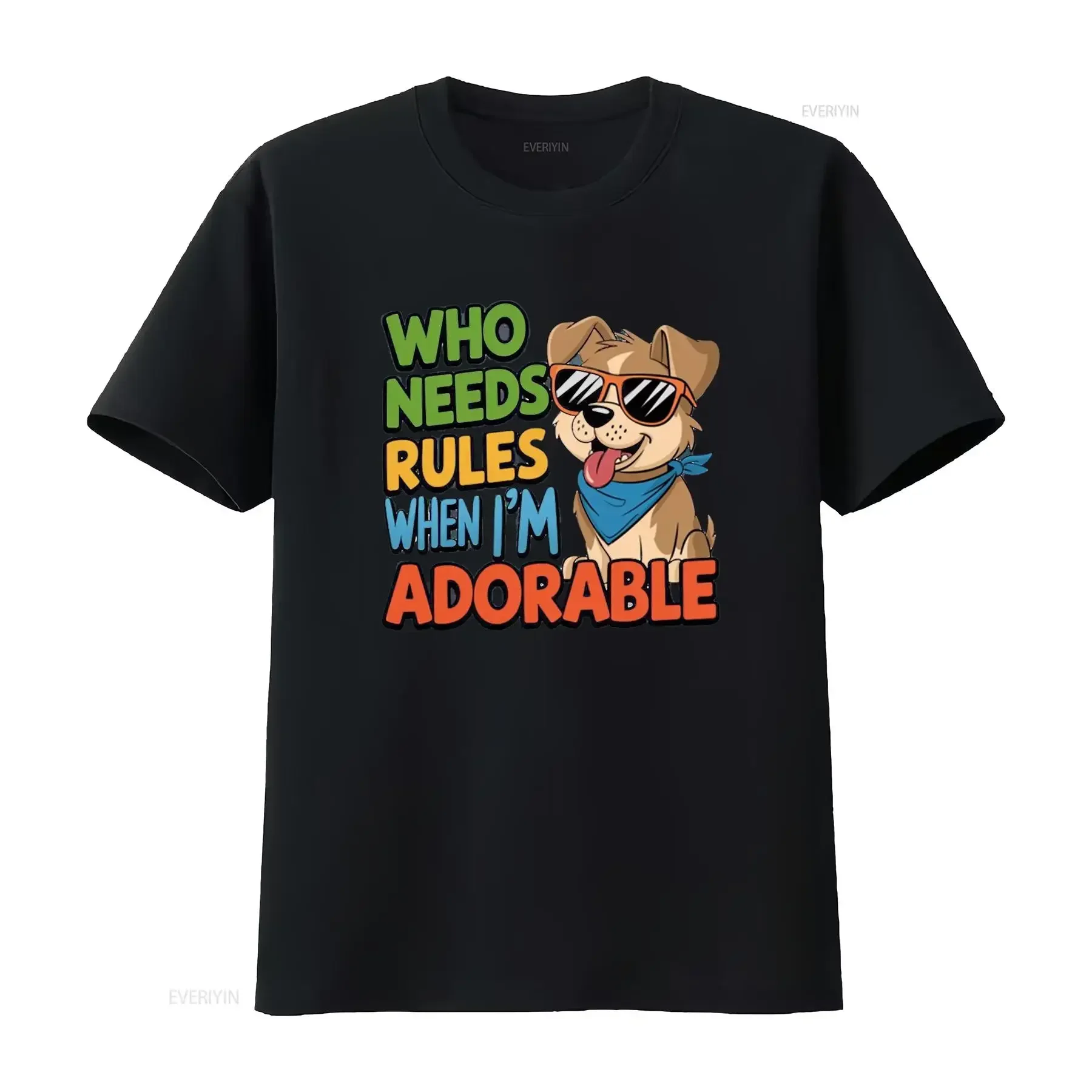 

Adorable Dog Sunglasses Bandana Graphic Tee Breathable Cotton Crew Neck T-Shirt For Men