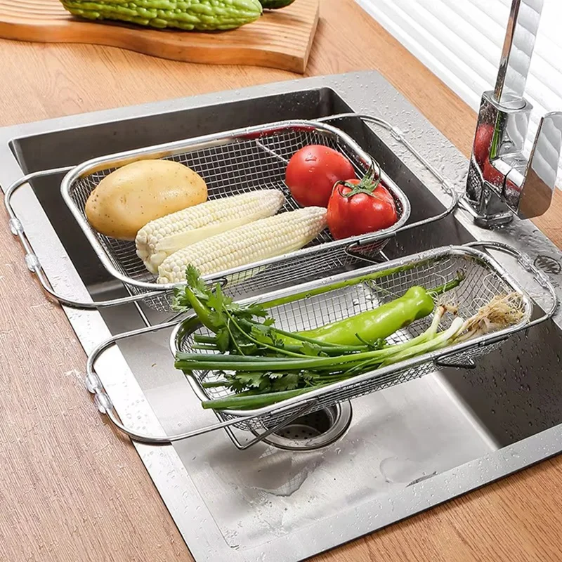 AT51-สแตนเลสขยายอ่างล้างจานตะกร้ากรอง,Drainerสําหรับผัก,จานพาสตา-ปรับKitchen Colander