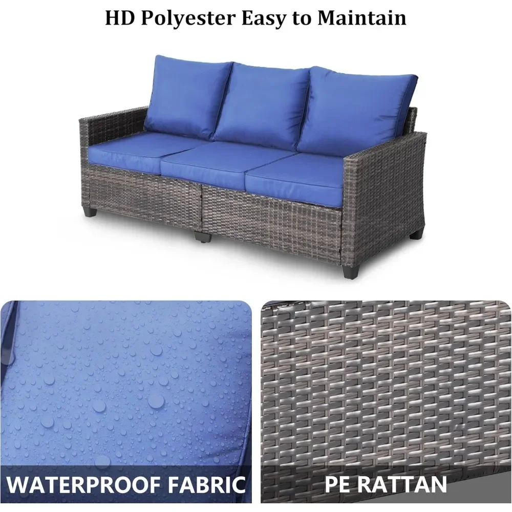 أريكة خارجية مكونة من 3 مقاعد في جميع الأحوال الجوية مع ظهر مرتفع ووسائد سميكة وأثاث أريكة خارجي فاخر من الخيزران