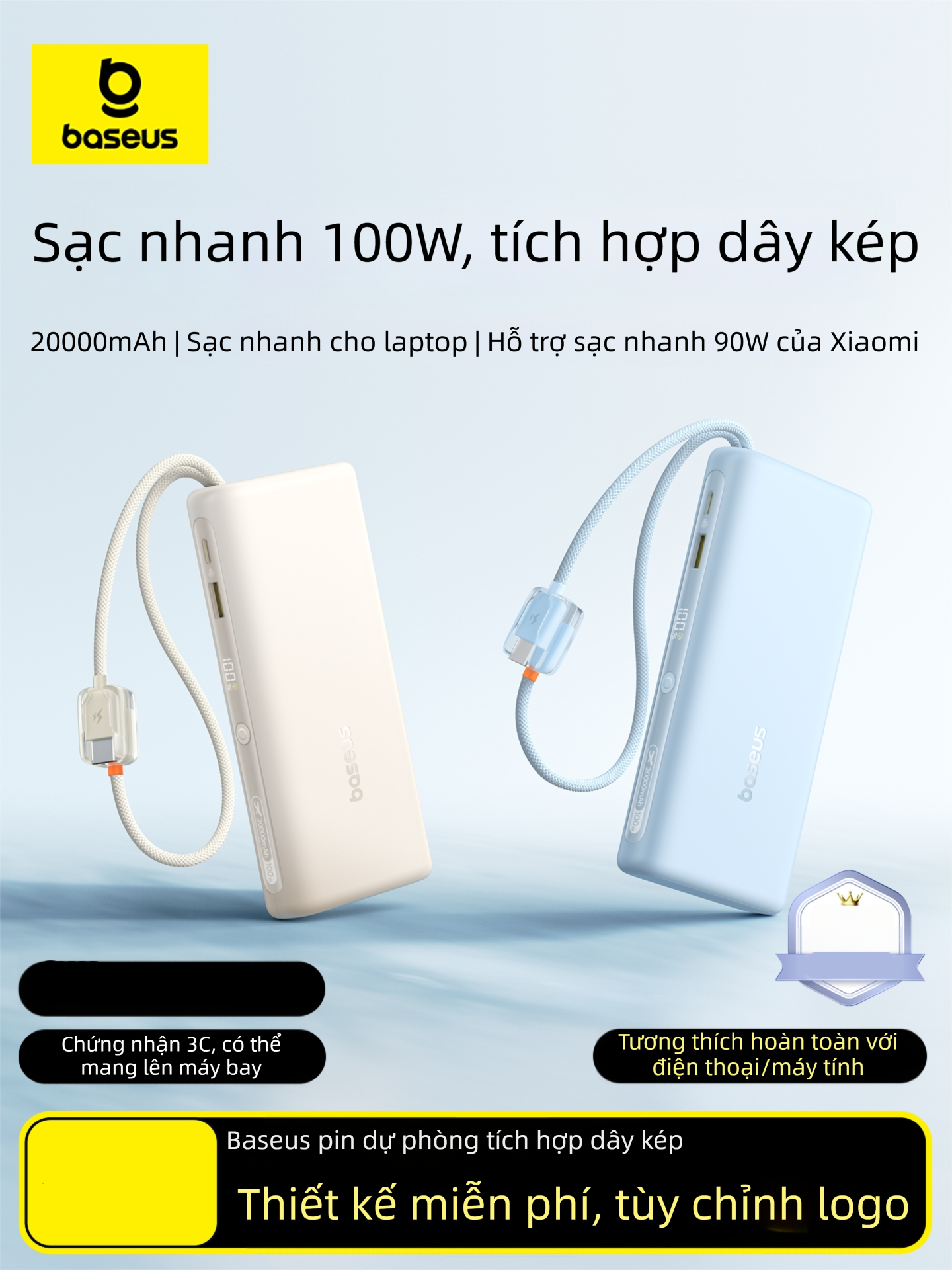 BASEUS | Pin Sạc Dự Phòng Cao Cấp 100W Có Dây