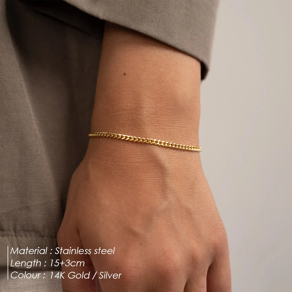 سوار eManco Fashion الكوبي المطلي بالذهب للرجال مصنوع من الفولاذ المقاوم للصدأ ومشبك جراد البحر قابل للتعديل وإكسسوارات بسيطة #2