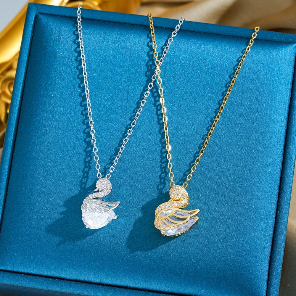 Самая продаваемая женская цепочка на ключицу с цирконием Little Swan, ожерелье из титановой стали, исключает модный и легкий роскошный шарм.