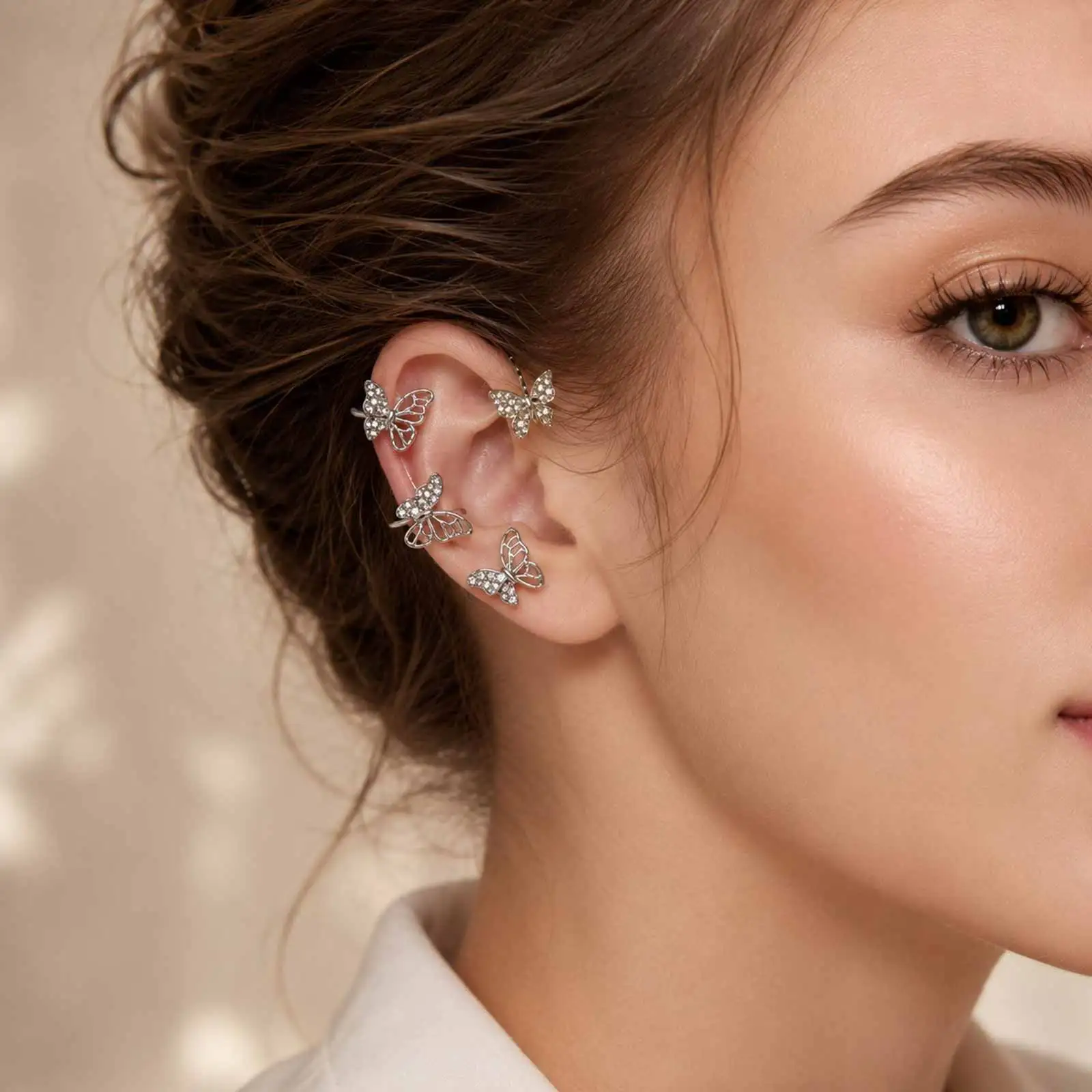 Elegant Long Tassel Butterfly Ear Cuff for Women, Sparkling Zircon Clip Earrings, No Piercing Party Ladies Jewelry Gift