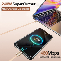 240W Desert Gold Ultra Fast Charging Data Cable Braideds Nylons Type-C For iPhone 16 HUAWEI Xiaomi