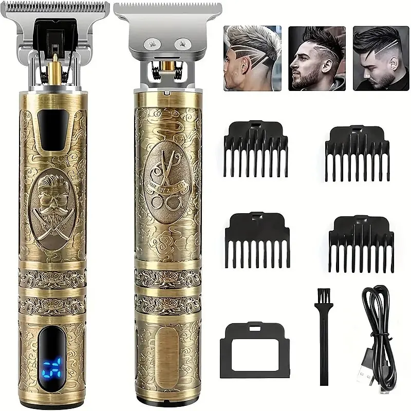 USB Rechargeable Hair Trimmer and Beard Clipper for Men - Precise T-Blade with LCD Screen - Grooming Kit and Holiday Gift for Hi