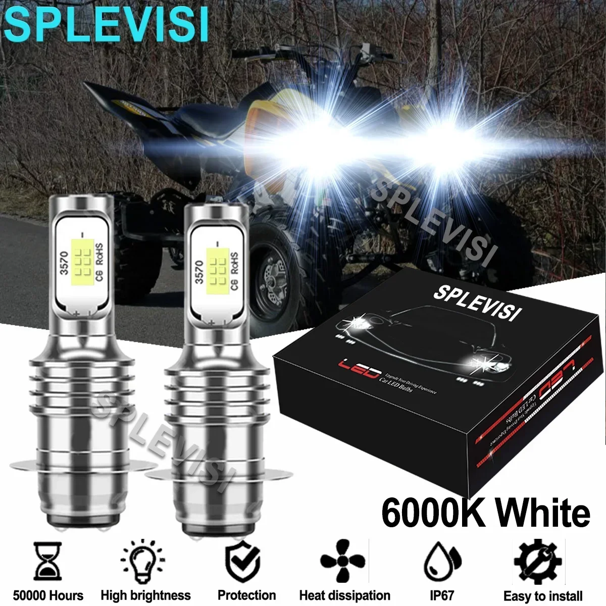 

2PCS 6000K Bright White LED Headlight Bulbs Kit H6 For Yamaha Raptor 125 250 660R 700R YFM660R ATV UTV