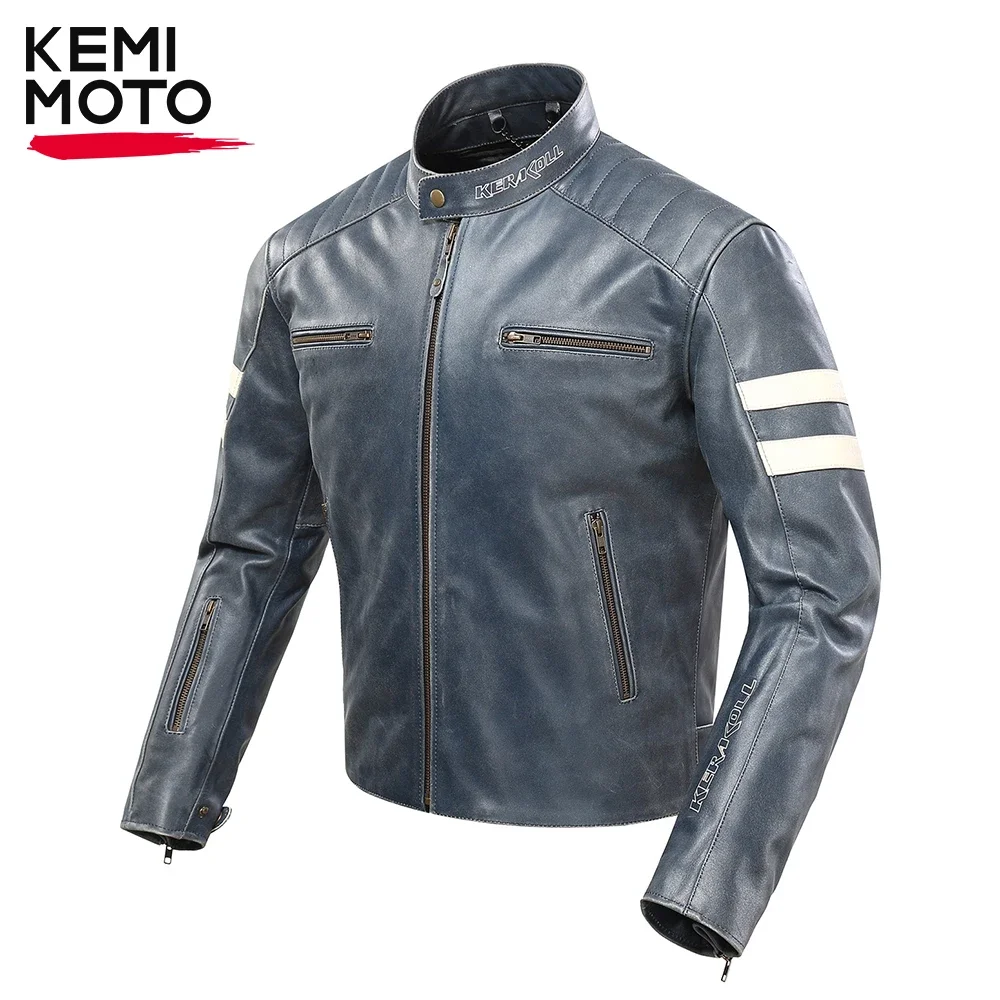 

KEMIMOTO Leather Motorcycle Jacket Cowhide Clothing Racing Suit Men's Casual Jacket Motor Wear-resistant Universal Soft Durable