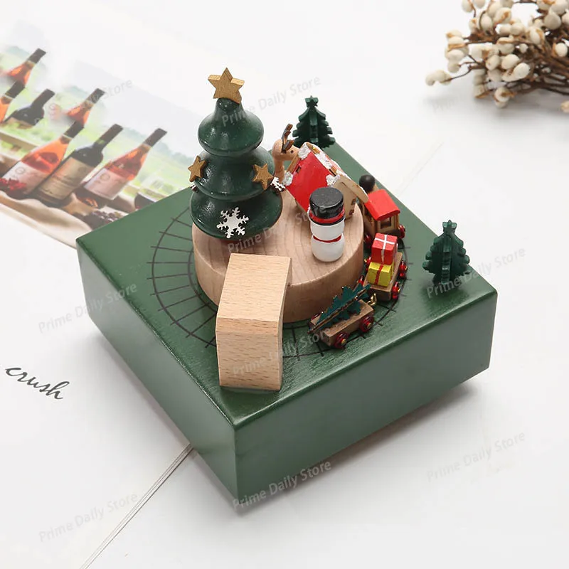 Creative Wooden Christmas Deer  Snowman Train  Music Box Handmade  Carousel Toy  Decoration Gift For Kids
