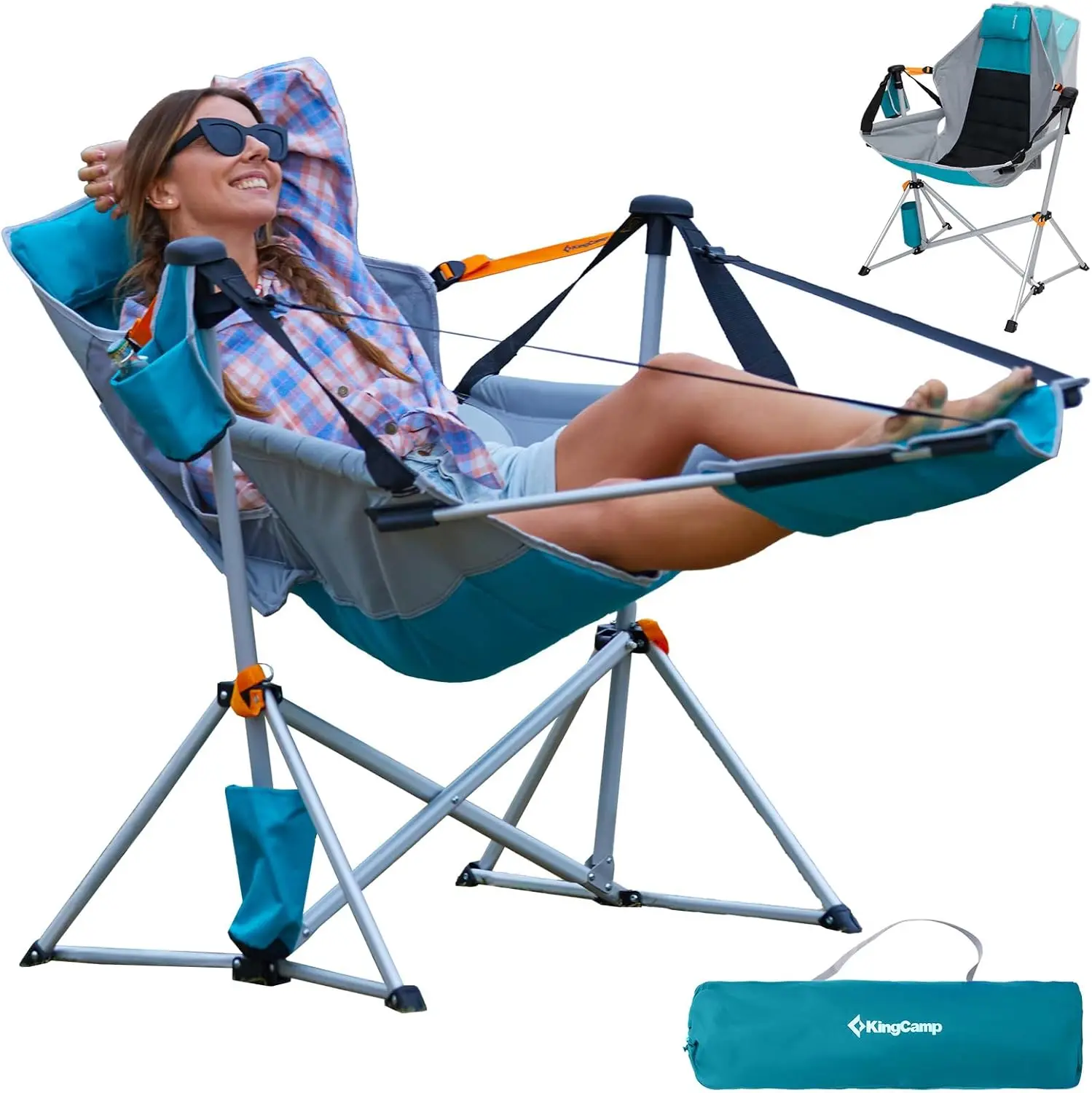 Camping Chair, Hammock , Folding Rocking , Aluminum Adjustable Back Swing , with Removable Footrest Pillow