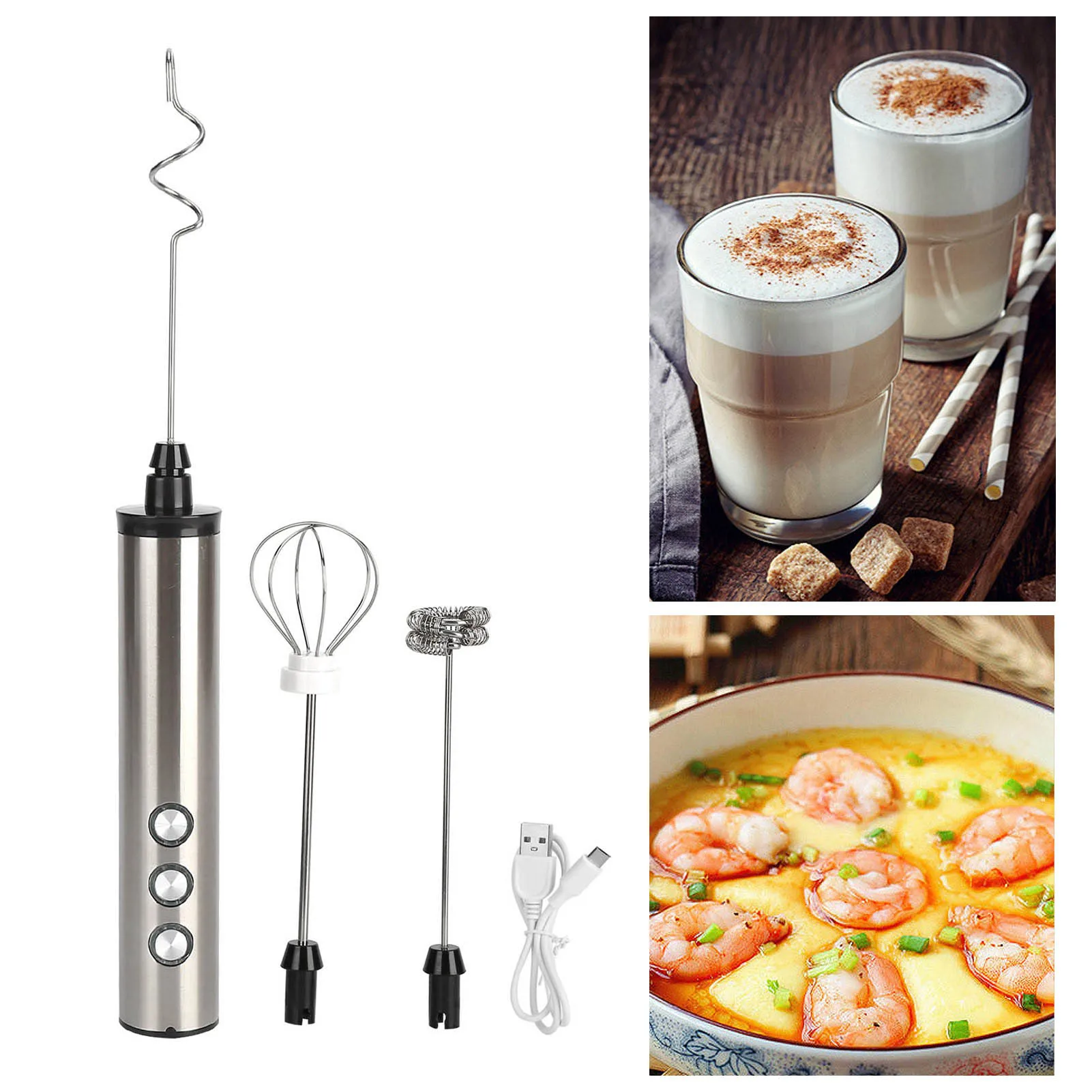

USB перезаряжаемый вспениватель молока из нержавеющей стали, электрический ручной венчик, пеногенератор для кофе, молочного яиц