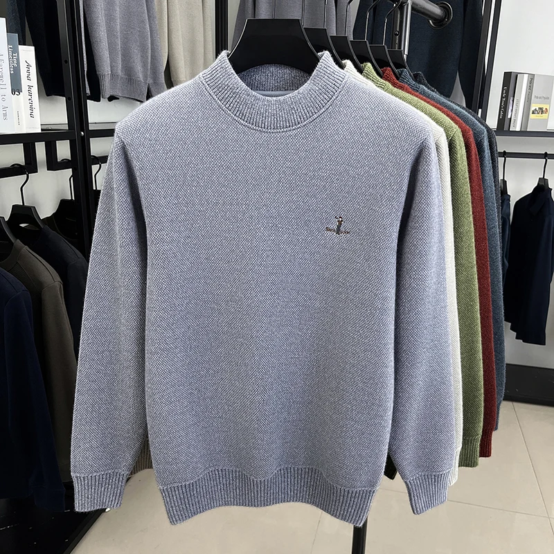 Fashion brand men's round neck sweater luxury exquisite embroidery knitted warm plush comfort autumn winter casual golf pullover