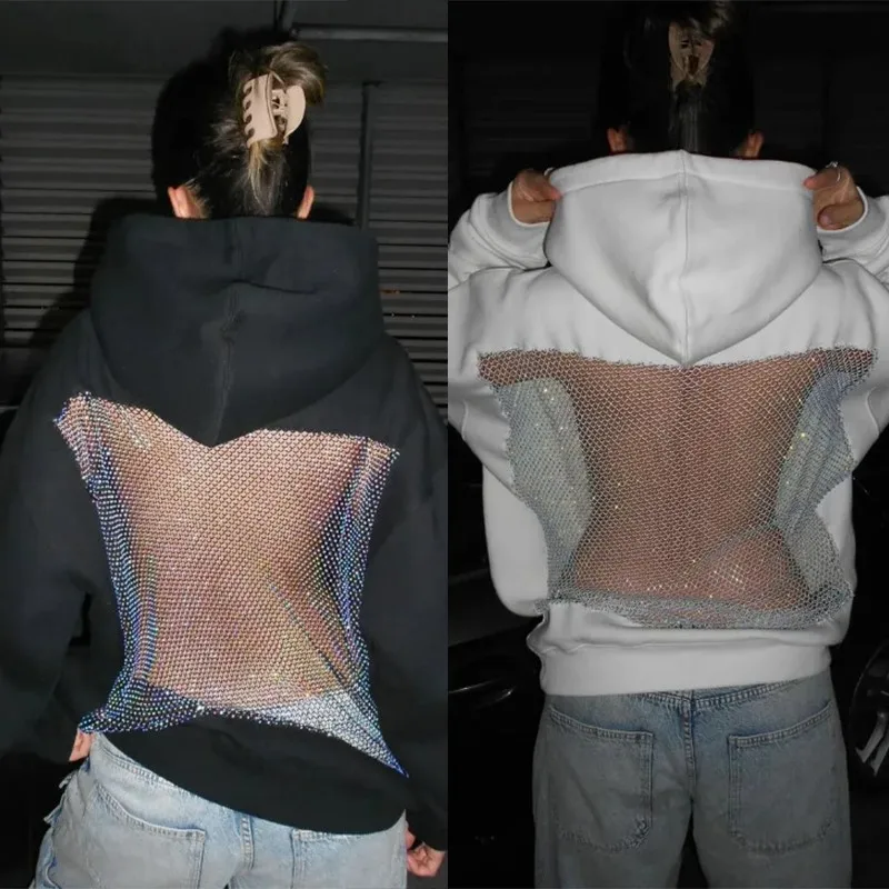 

Новые модные женские сексуальные прозрачные марлевые сетчатые толстовки с открытой спиной, уличные толстовки, дышащая осенняя свободная толстовка, пуловер