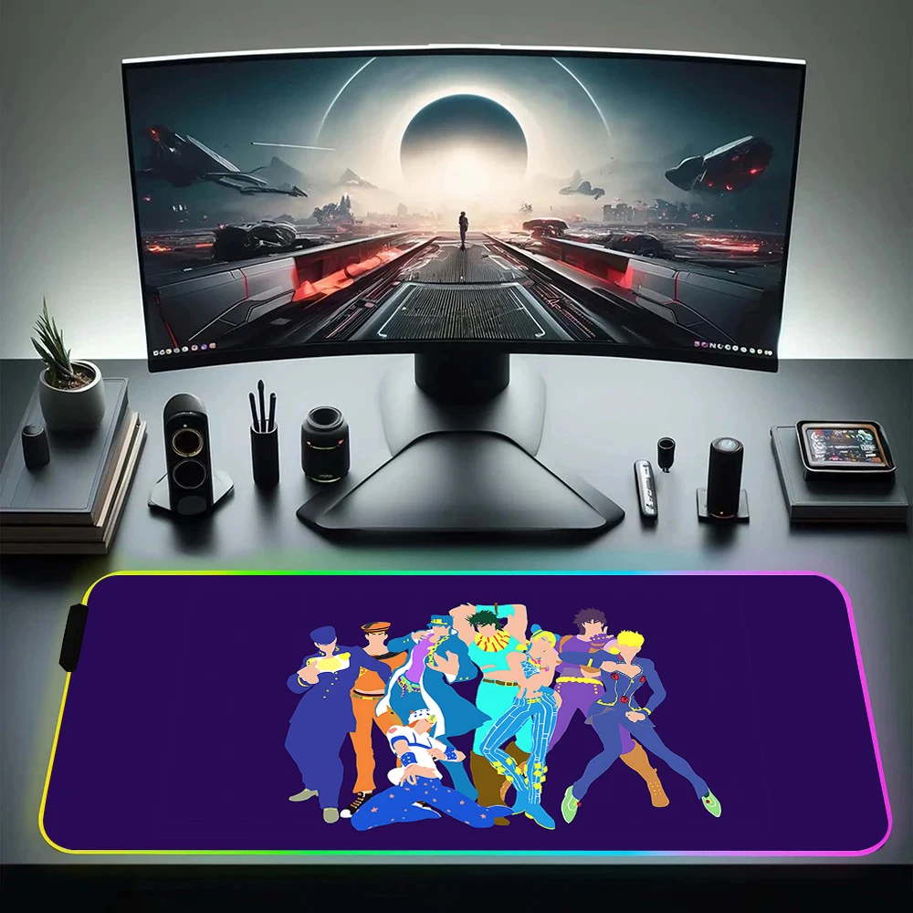 Jojo Bizarre Adventure RGB Pc Gamer Keyboard Mouse Pad Mousepad LED Glowing Mouse Mats Rubber Gaming Computer Mausepad