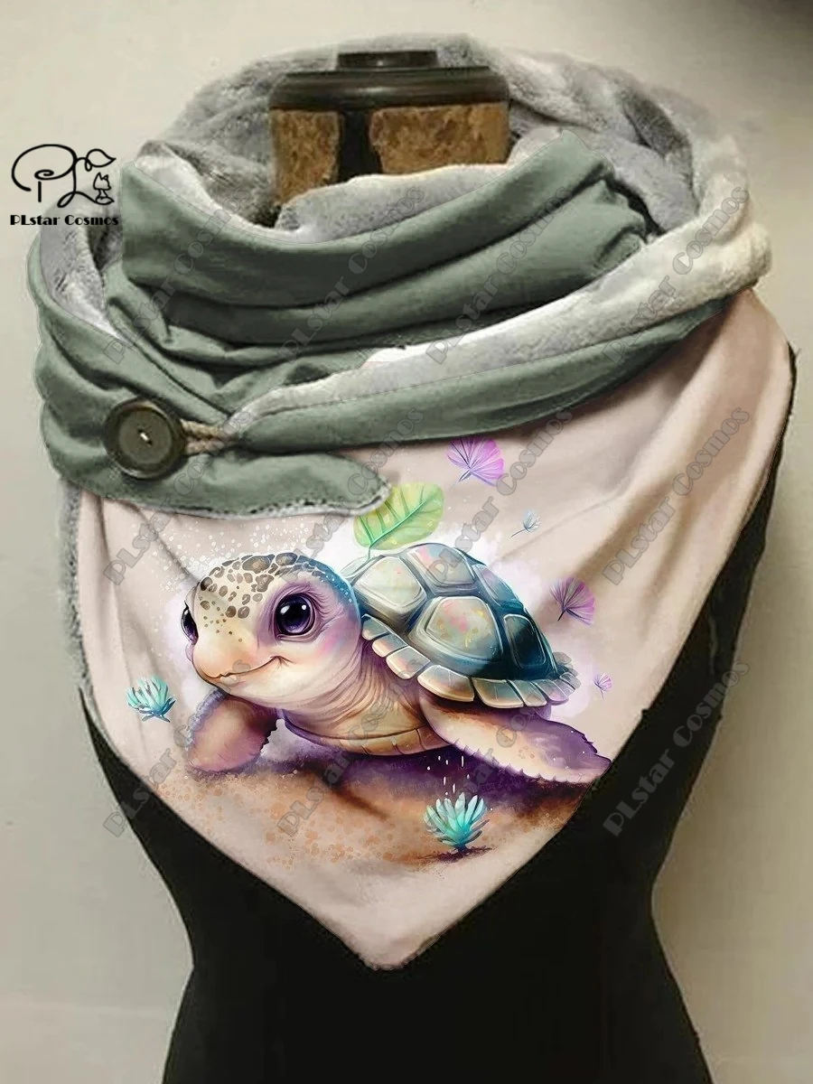 3D printing new animal series dolphin turtle otter pattern women\'s warm shawl spring and winter small triangle scarf