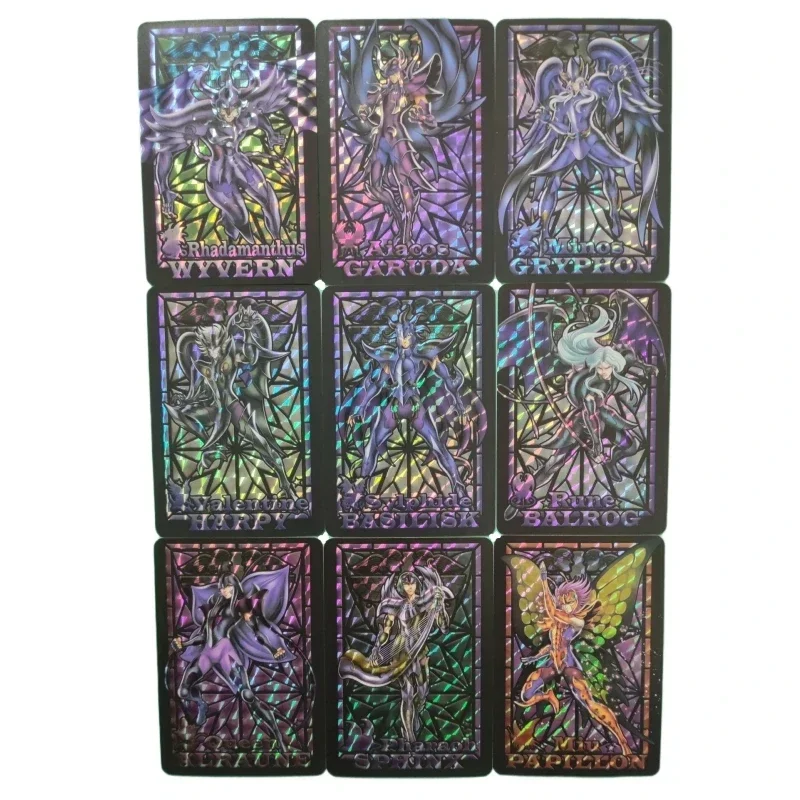 15pcs/set Saint Seiya Underworld Fighter Chapter Animation Characters Stained Glass Card Classics Anime Collection Flash Cards