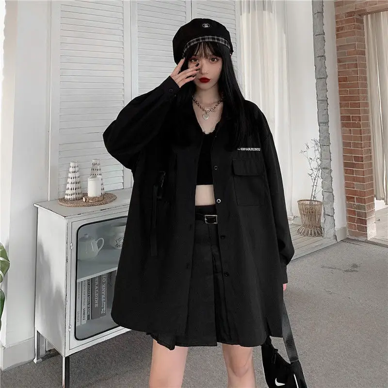 봄 여름 A라인 미니스커트 세트 여성용 블랙 셔츠 하이웨이스트 JK 유니폼 스타일 패셔너블 워크웨어 폴리에스터 원단