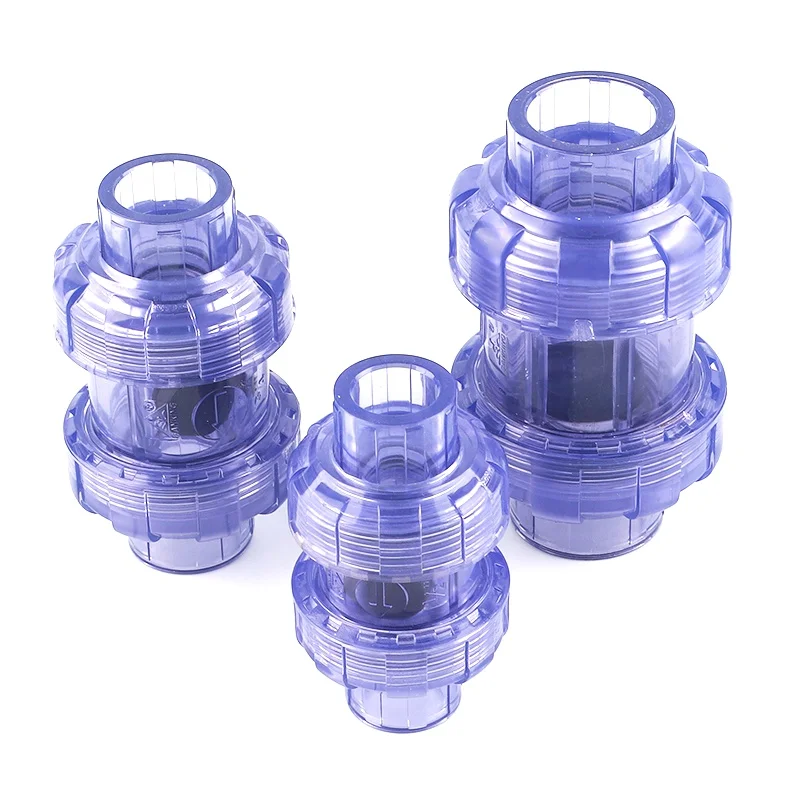 1pcs I.D 20mm-63mm Transparent Socket Double Union Check Valve Connector Garden Irrigation Accessories Aquarium Check Valve