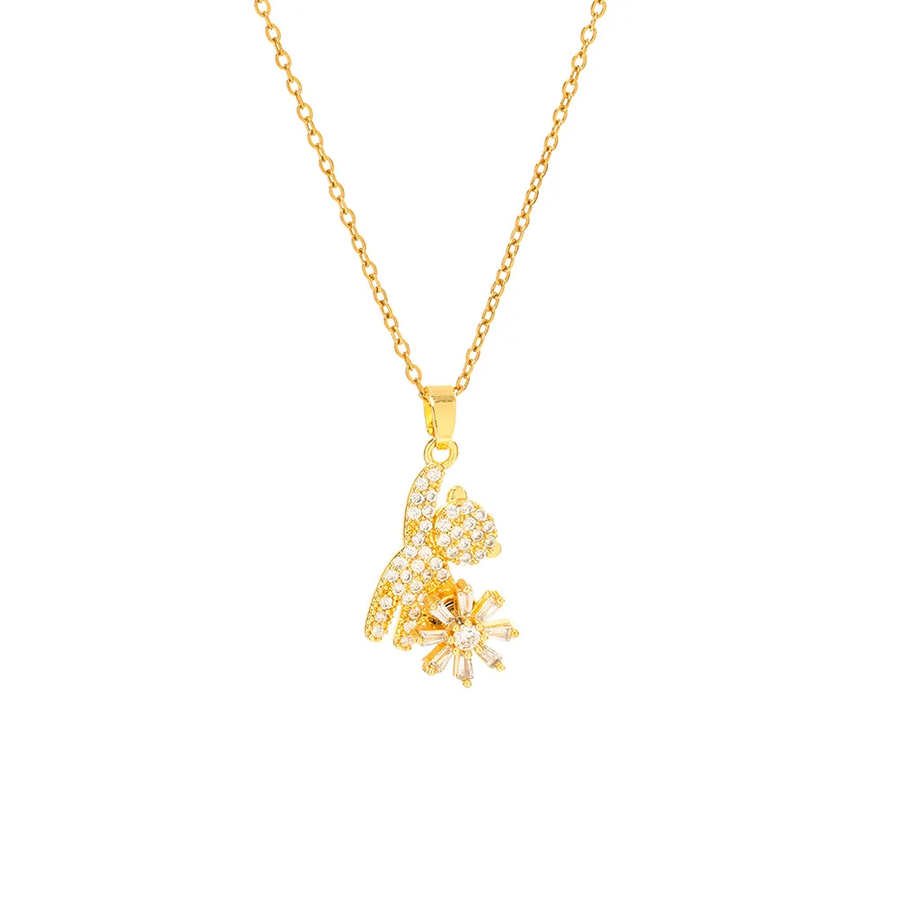 

Bring good luck with the latest micro-inlaid light luxury style rotating bear-drop collarbone chain